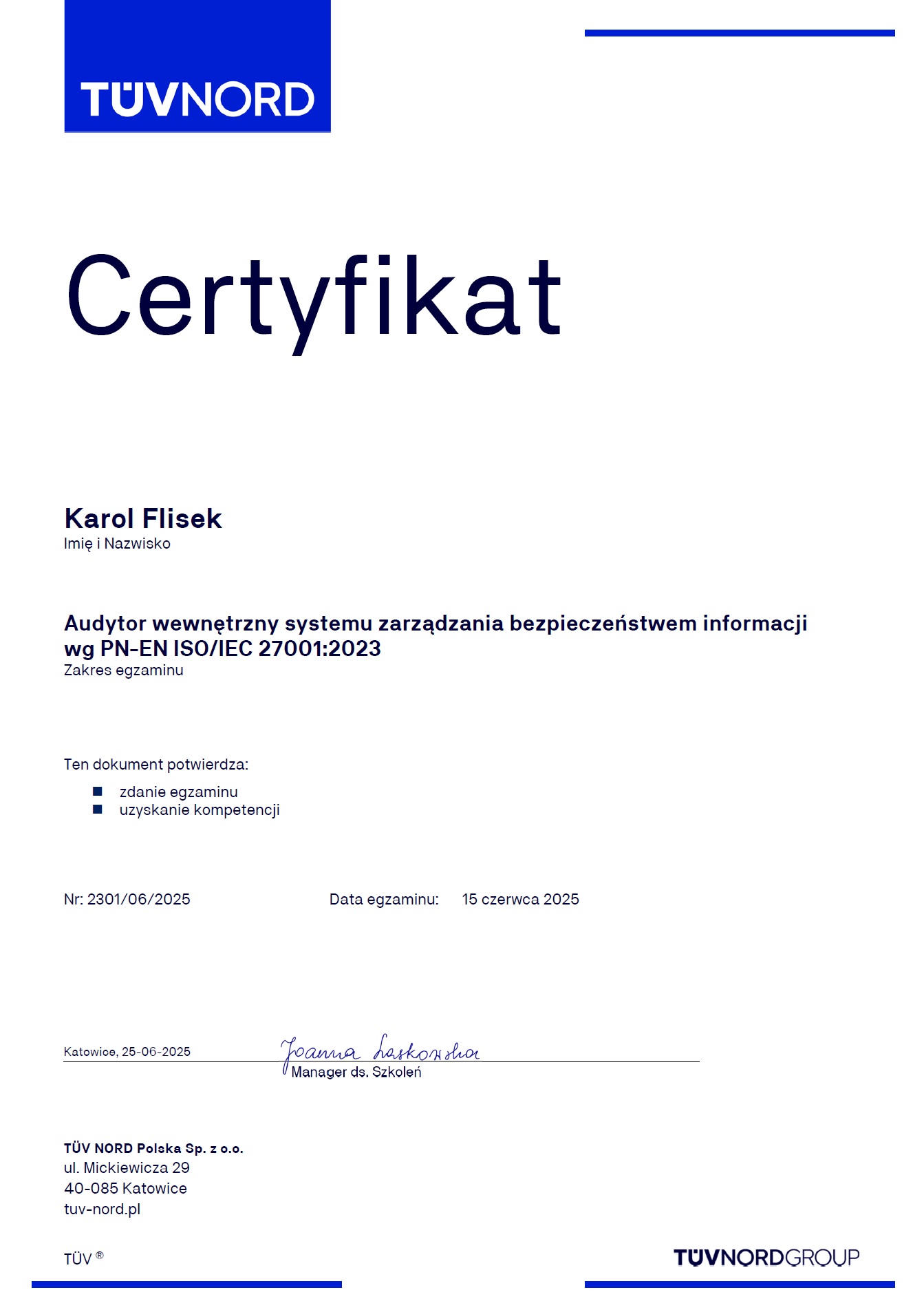 Zakończenie studiów podyplomowych "Bezpieczeństwo informacji i ochrona danych osobowych w administracji...